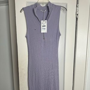 Zara Purple Ribbed Zippered Dress New W/Tag